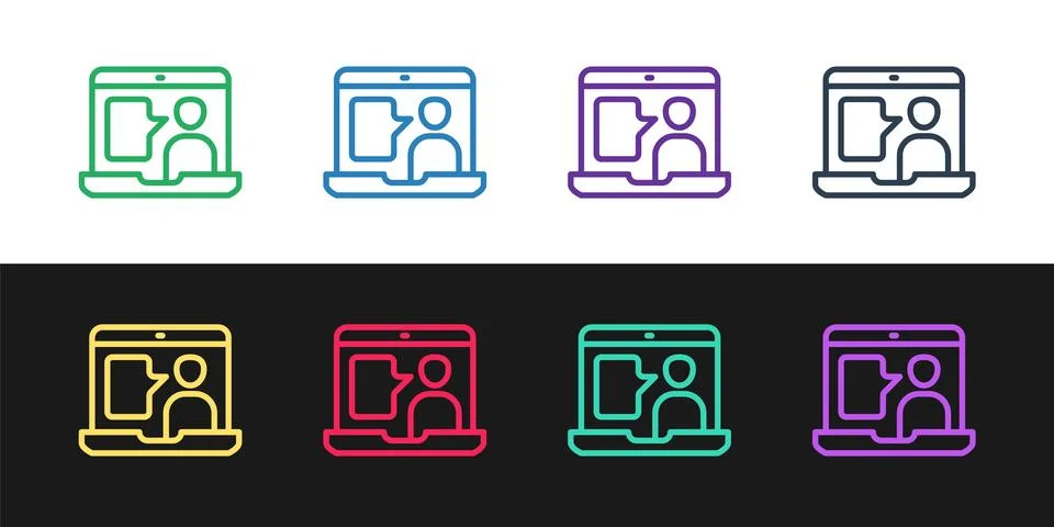 Set line E-learning of different foreign languages icon isolated on black a.. Stock Illustration