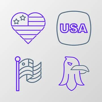 Set line Eagle, American flag, USA Independence day and icon. Vector 스톡 일러스트