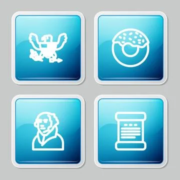 Set line Eagle, Donut, George Washington and Declaration of independence icon Stock Illustration
