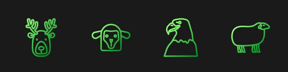 Set line Eagle head, Deer with antlers, Sheep and . Gradient color icons. Vector 스톡 일러스트