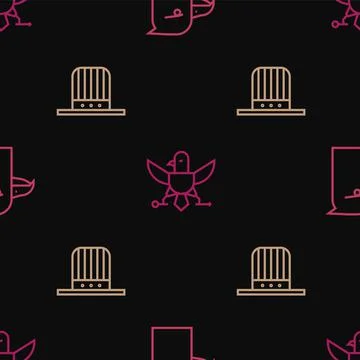 Set line Eagle head, Patriotic American top hat and on seamless pattern. Vector イラスト素材