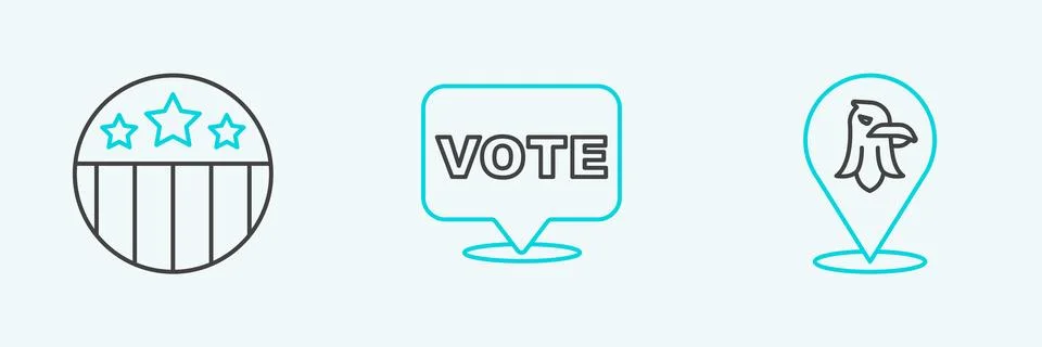 Set line Eagle, Medal with star and Vote icon. Vector Stock Illustration