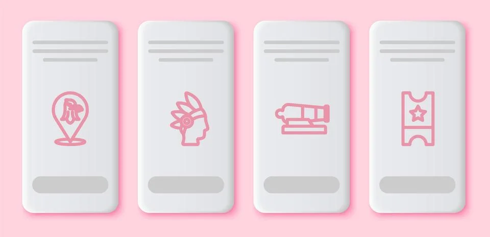 Set line Eagle, Native American Indian, Cannon and Baseball ticket. White Stock Illustration