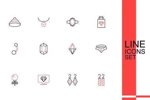 Set line Earrings, Diamond, Stud earrings, Necklace, Gem stone,  and Pierci.. Stock Illustration
