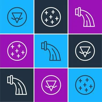 Set line Earth element, Aquarius zodiac and Full moon icon. Vector Stock Illustration