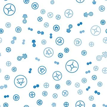 Set line Earth element, Gemini zodiac and Old magic key on seamless pattern.. Stock Illustration