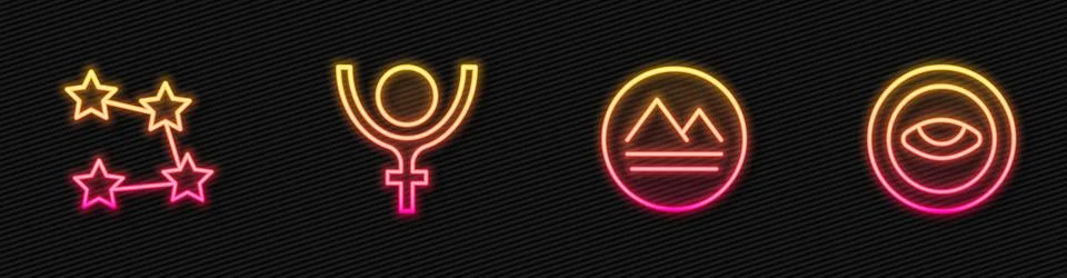 Set line Earth element, Star constellation zodiac, Symbol Pluto and Medallion Stock Illustration