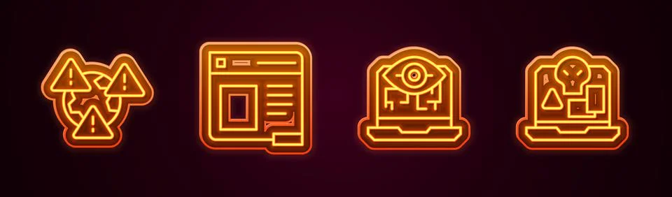 Set line Earth with exclamation mark, Browser window, Computer vision and 스톡 일러스트