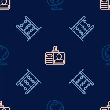 Set line Earth globe, Abacus and Identification badge on seamless pattern Stock Illustration