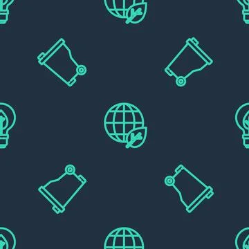 Set line Earth globe and leaf, Trash can and Light bulb with on seamless pattern イラスト素材