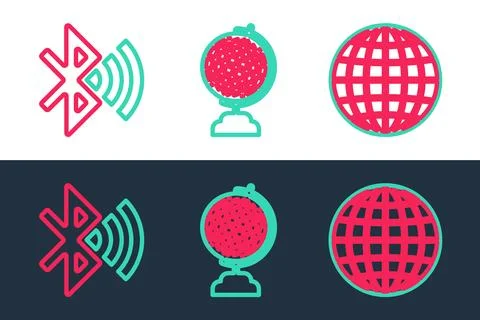 Set line Earth globe, Bullet and Download inbox icon. Vector Stock Illustration