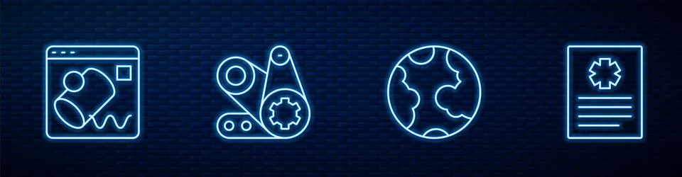 Set line Earth globe, Data visualisation, Timing belt kit and Patient record イラスト素材