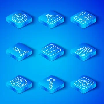 Set line Earth globe with document, Soil ground layers, Construction jackhammer イラスト素材