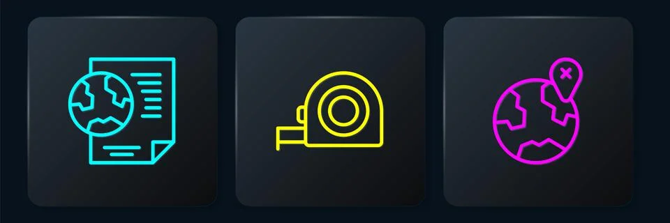 Set line Earth globe with document, Location on the and Roulette construction イラスト素材