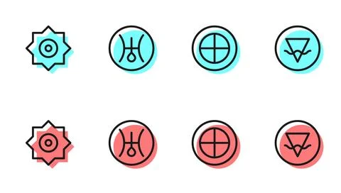 Set line Earth globe, Falling star, Symbol Uranus and element icon. Vector Stock Illustration