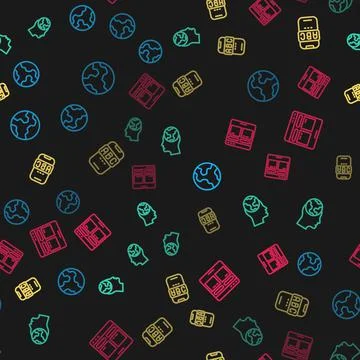 Set line Earth globe, Learning foreign languages, Foreign online study and Stock Illustration