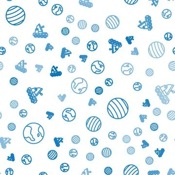 Set line Earth globe, Planet Venus and Mars rover on seamless pattern. Vector Illustrazione stock