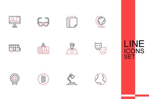 Set line Earth globe, Table lamp, Exam paper with incorrect answers, Medal .. イラスト素材