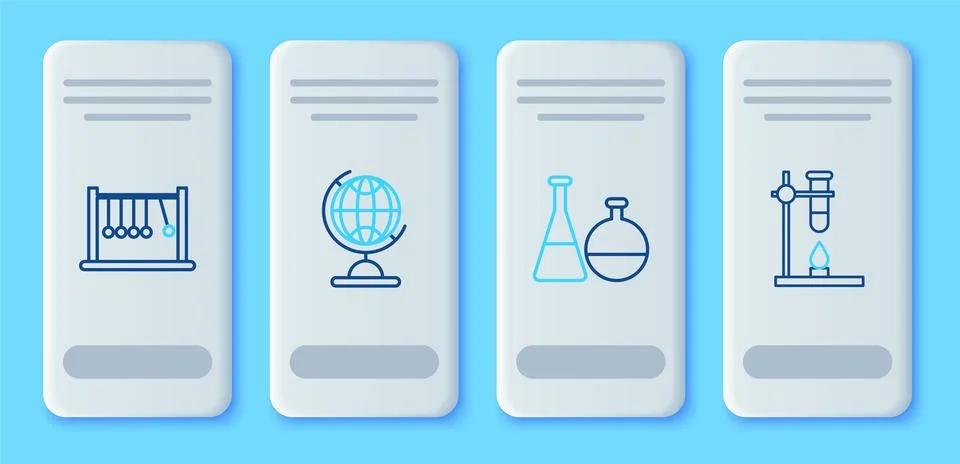 Set line Earth globe, Test tube and flask chemical laboratory, Pendulum and.. Stock Illustration