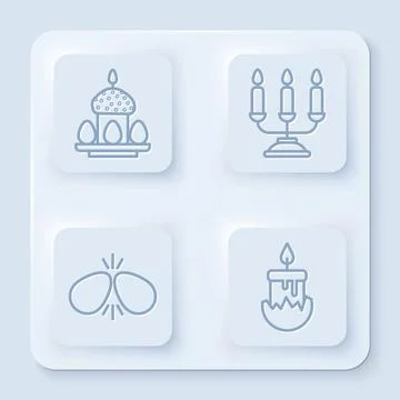 Set line Easter cake and eggs, Candelabrum with candlesticks, Easter eggs and Stock Illustration