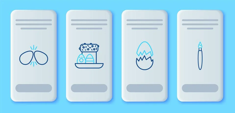 Set line Easter cake and eggs, Broken, and Paint brush icon. Vector Stock Illustration