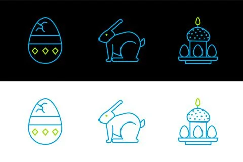 Set line Easter cake and eggs, Cracked and rabbit icon. Vector 스톡 일러스트