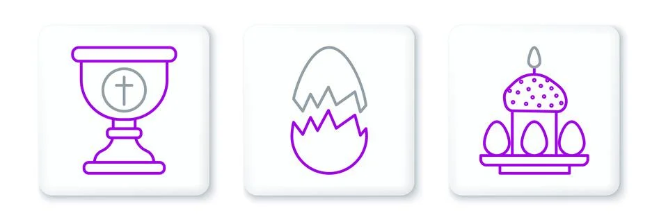 Set line Easter cake and eggs, Christian chalice and Broken icon. Vector Stock Illustration