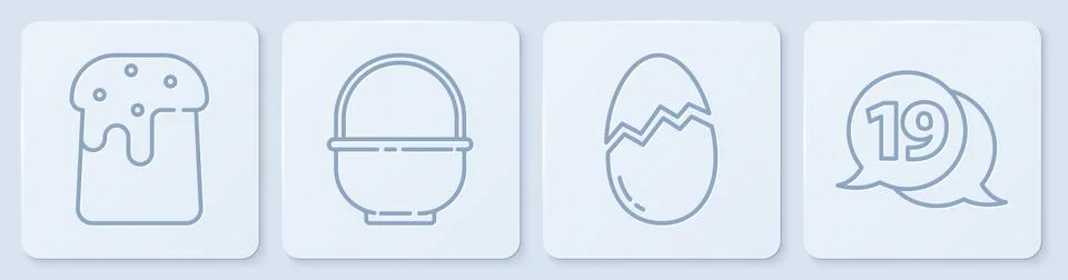 Set line Easter cake, Broken egg, Basket and Speech bubble with happy easter Illustrazione stock