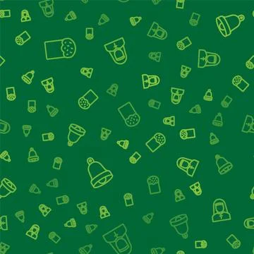 Set line Easter cake, Church bell and Nun on seamless pattern. Vector Stock Illustration