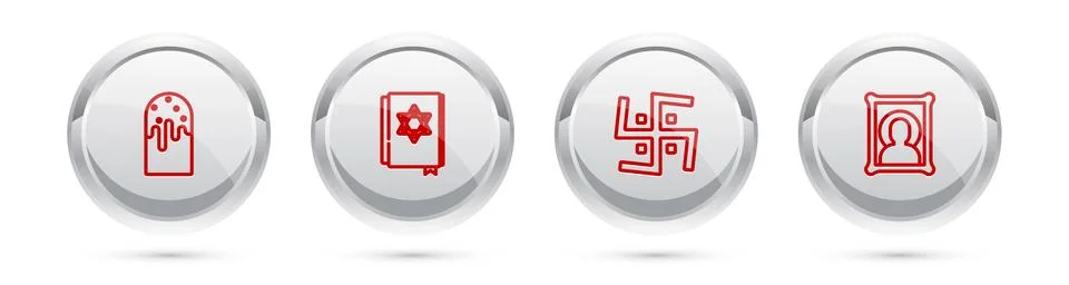 Set line Easter cake, Jewish torah book, Hindu swastika and Christian icon Illustrazione stock