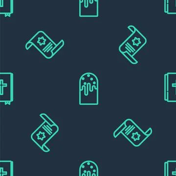 Set line Easter cake, Torah scroll and Holy bible book on seamless pattern Stock Illustration