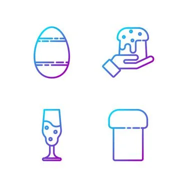 Set line Easter cake, Wine glass, Easter egg and Human hand and easter cake Stock Illustration