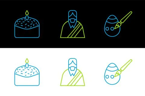 Set line Easter egg and paint brush, cake candle and Jesus Christ icon. Vector イラスト素材