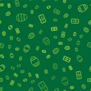 Set line Easter egg, and Christian cross on phone on seamless pattern. Vector Stock Illustration