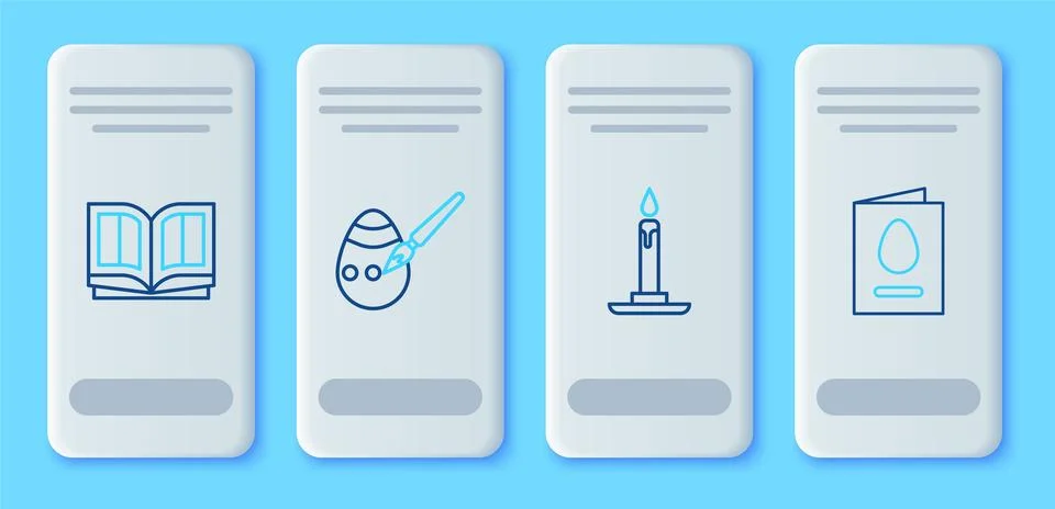 Set line Easter egg and paint brush, Burning candle candlestick, Holy bible.. Stock Illustration