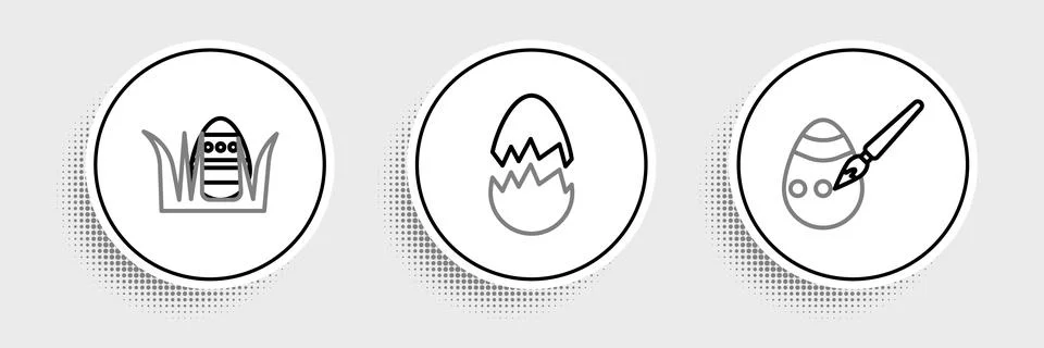 Set line Easter egg and paint brush,  and Broken icon. Vector 스톡 일러스트