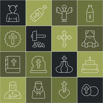 Set line Easter egg, Ark of noah, Priest, Angel, Crucifixion Jesus Christ, .. Stock Illustration