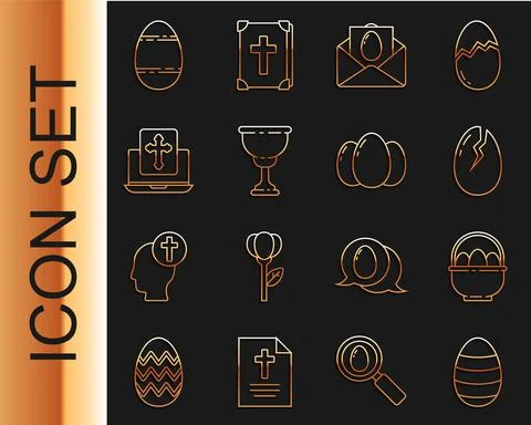 Set line Easter egg, Basket with easter eggs, Broken, Greeting card Happy Stock Illustration