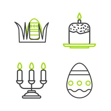 Set line Easter egg, Candelabrum with candlesticks, cake and icon. Vector 스톡 일러스트