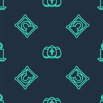 Set line Easter egg, Christian icon and Burning candle on seamless pattern 스톡 일러스트