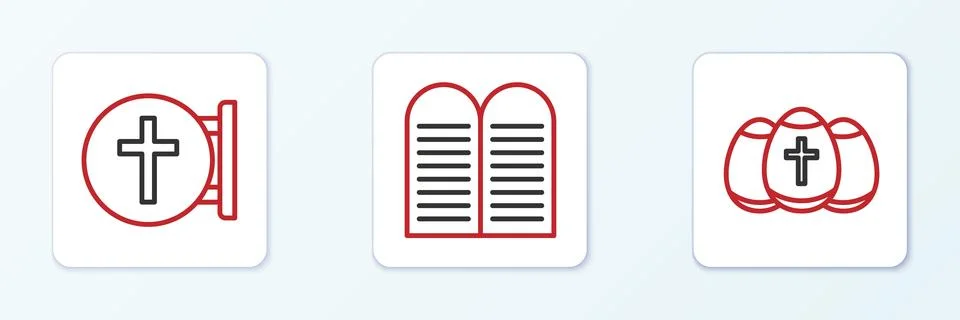 Set line Easter egg, Christian cross and The commandments icon. Vector 스톡 일러스트