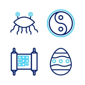 Set line Easter egg, Decree, paper, parchment, scroll, Yin Yang and Pastafa.. Illustrazione stock