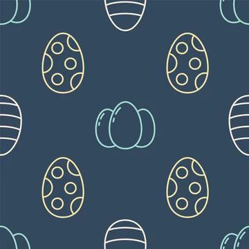 Set line Easter egg, Easter egg and Easter eggs on seamless pattern. Vector Stock Illustration