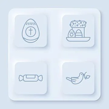 Set line Easter egg, Easter cake and eggs, Candy and Peace dove with olive Illustrazione stock