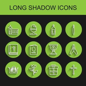 Set line Easter egg, Flower tulip, Church building, Gift box, Christian cross 스톡 일러스트