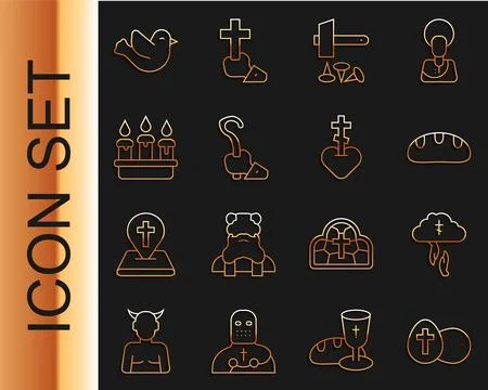 Set line Easter egg God's helping hand Bread loaf Crucifixion of Jesus Christ 스톡 일러스트