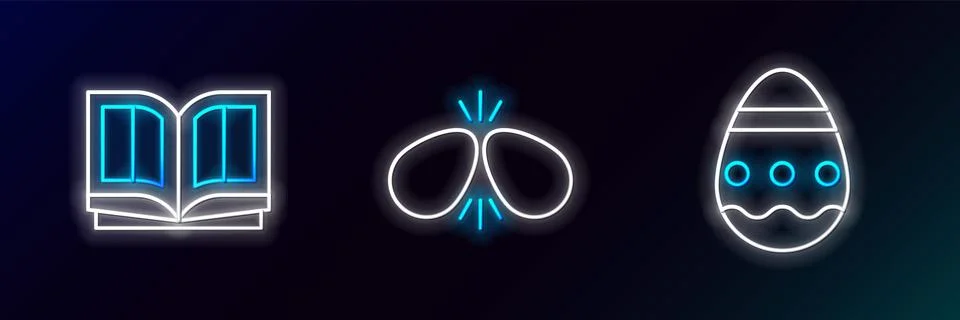 Set line Easter egg, Holy bible book and eggs icon. Glowing neon. Vector Illustrazione stock
