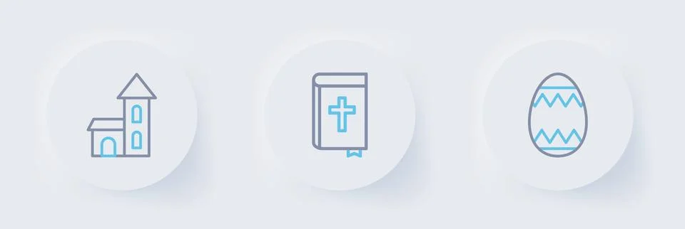 Set line Easter egg, Holy bible book and Church building icon. Vector イラスト素材