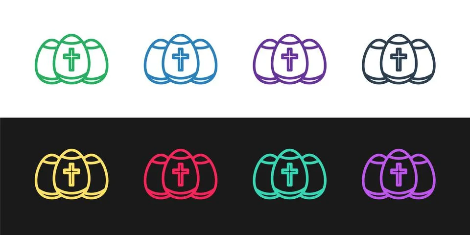 Set line Easter egg icon isolated on black and white background. Happy Easter 스톡 일러스트