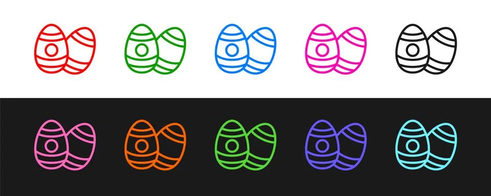 Set line Easter egg icon isolated on black and white background. Happy Easter Stock Illustration
